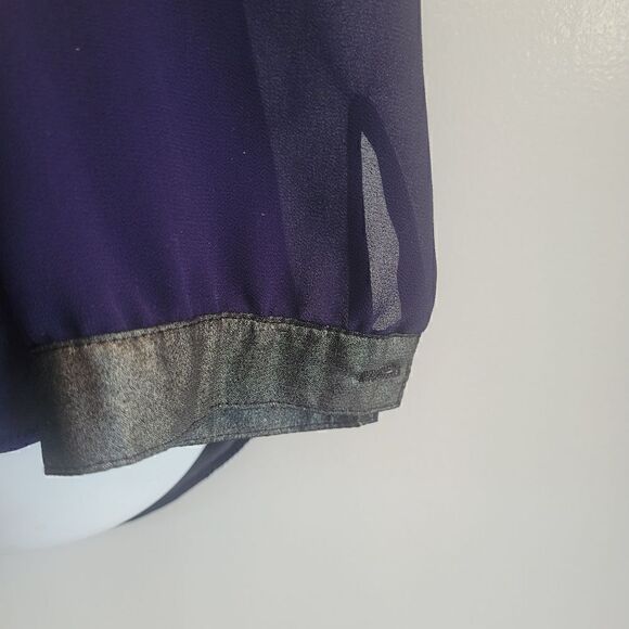 Tory burch sheer royal purple blouse with metallic accents & buttons up the back - Picture 5 of 10